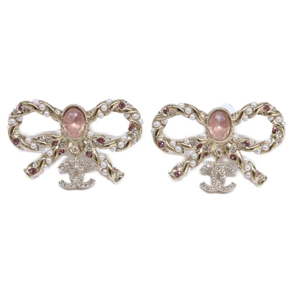 CHANEL A23B ABB508 Ribbon Motif Coco Mark Earrings - Gold Women's